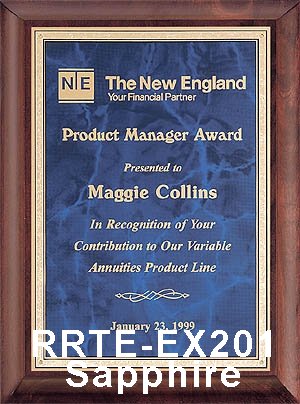 piano finish executive plaque with sapphire plate - rrte-201 large view